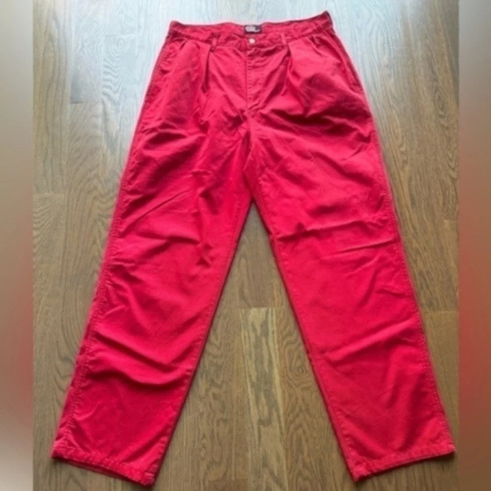 Vintage 80s Polo Ralph Lauren Pleated Pants Mens 36X32 Red 100% Cotton Made USA